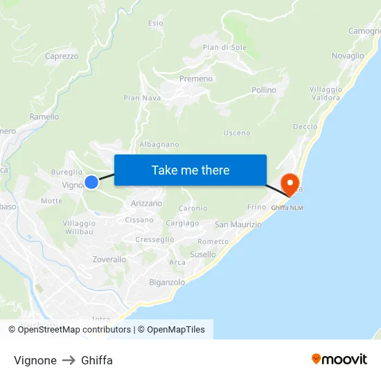 Vignone to Ghiffa map