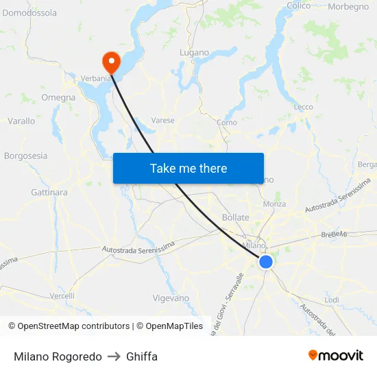 Milan Rogoredo to Ghiffa map