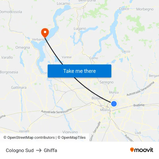 Cologno Sud to Ghiffa map