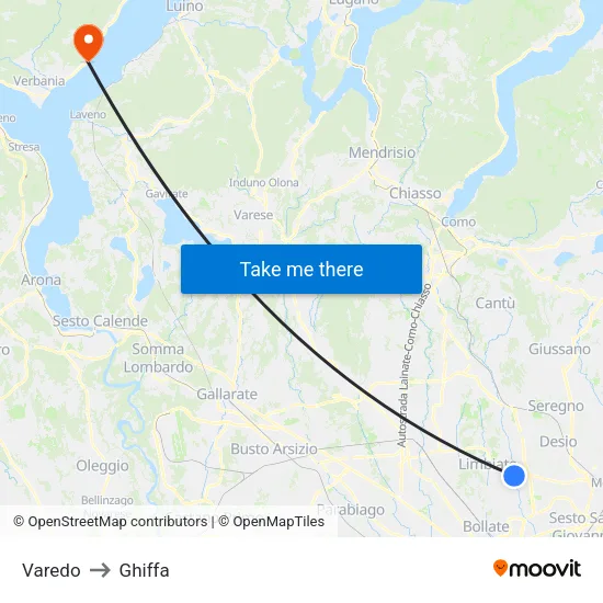 Varedo to Ghiffa map