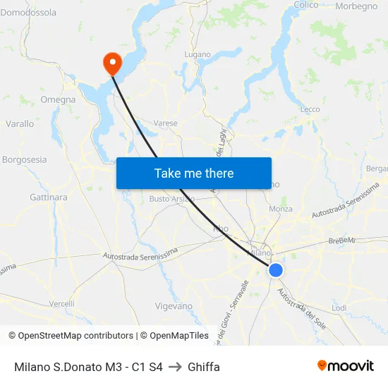 Milan San Donato M3 - C1 S4 to Ghiffa map