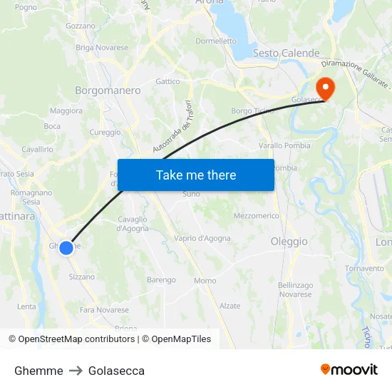 Ghemme to Golasecca map