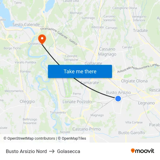 Busto Arsizio Nord to Golasecca map