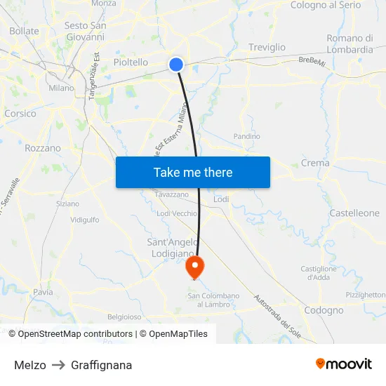Melzo to Graffignana map