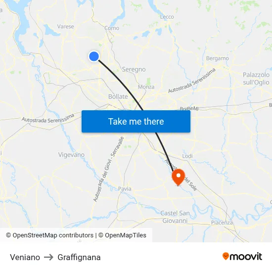 Veniano to Graffignana map