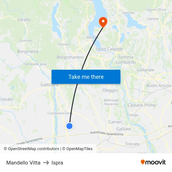 Mandello Vitta to Ispra map