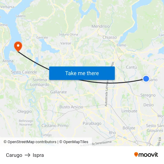 Carugo to Ispra map