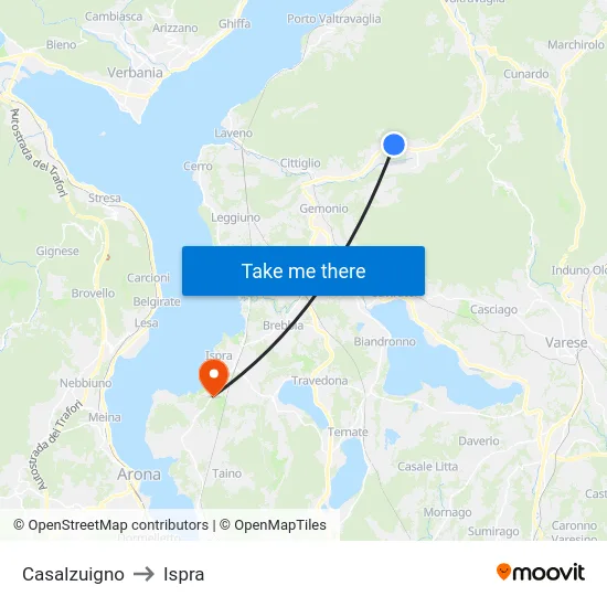 Casalzuigno to Ispra map