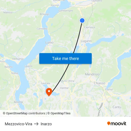 Mezzovico-Vira to Inarzo map