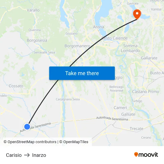 Carisio to Inarzo map