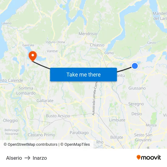 Alserio to Inarzo map