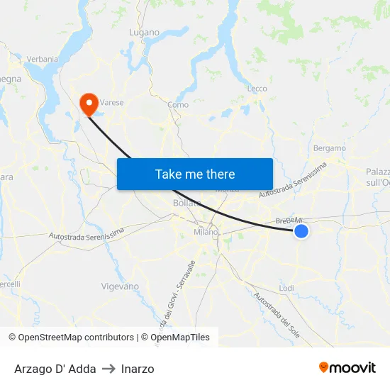 Arzago d'Adda to Inarzo map