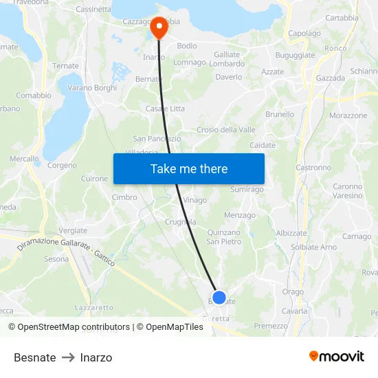 Besnate to Inarzo map