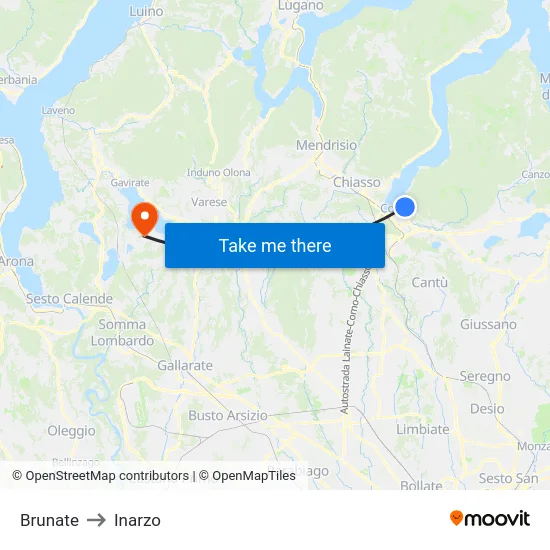 Brunate to Inarzo map