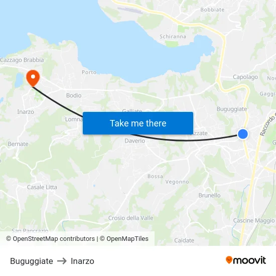 Buguggiate to Inarzo map