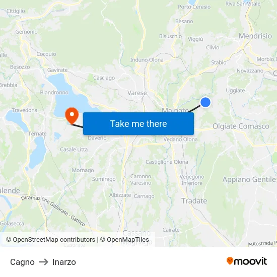 Cagno to Inarzo map