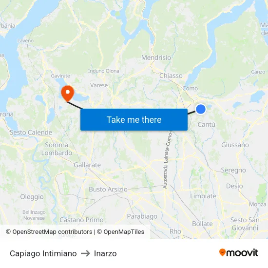 Capiago Intimiano to Inarzo map