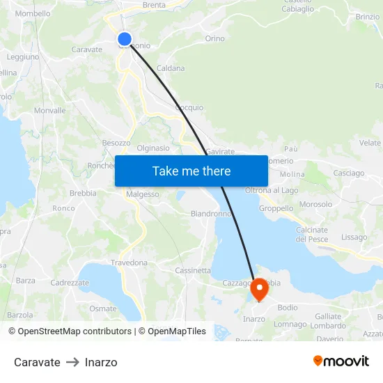 Caravate to Inarzo map
