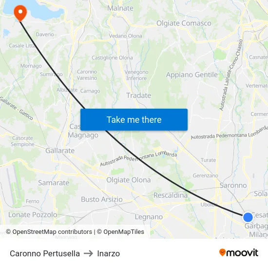 Caronno Pertusella to Inarzo map