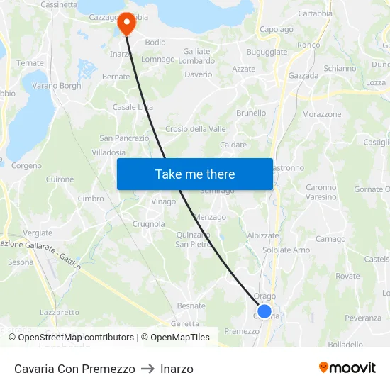 Cavaria con Premezzo to Inarzo map