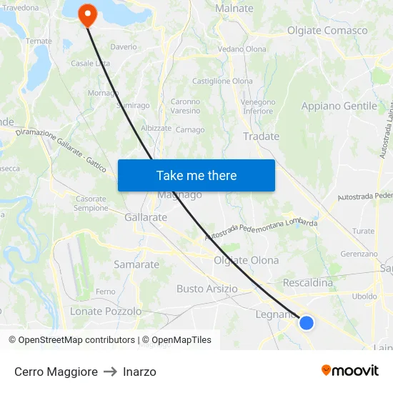 Cerro Maggiore to Inarzo map