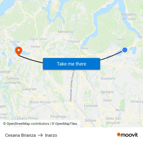 Cesana Brianza to Inarzo map