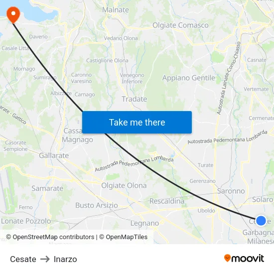 Cesate to Inarzo map