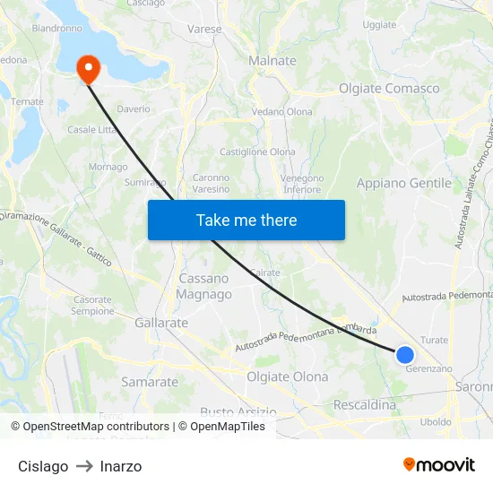 Cislago to Inarzo map