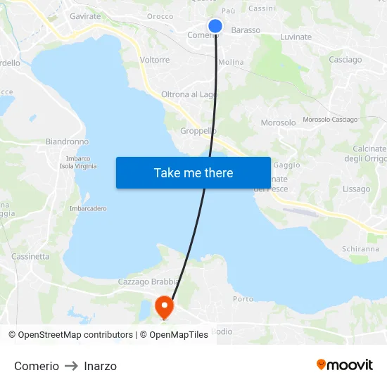 Comerio to Inarzo map