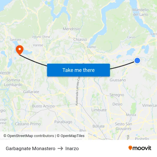 Garbagnate Monastero to Inarzo map