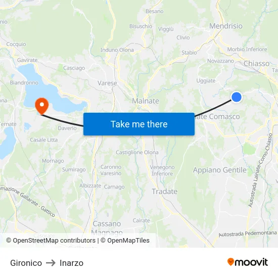 Gironico to Inarzo map