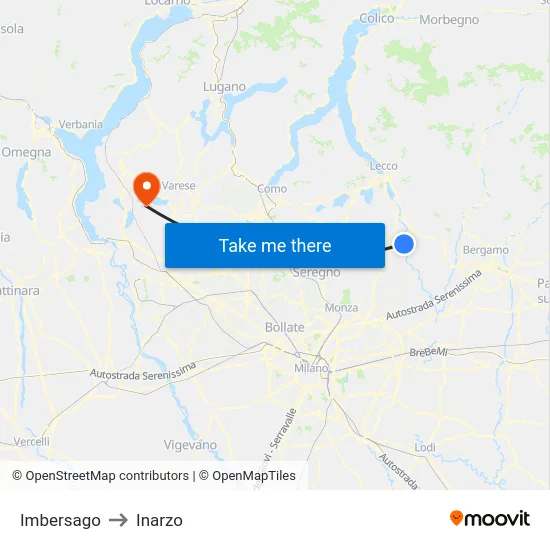 Imbersago to Inarzo map