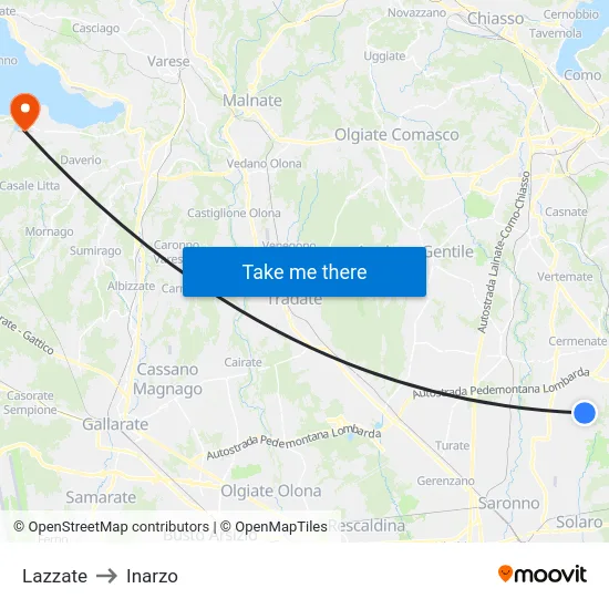 Lazzate to Inarzo map