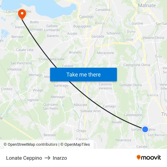 Lonate Ceppino to Inarzo map