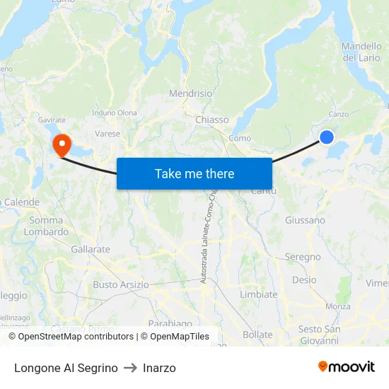 Longone Al Segrino to Inarzo map
