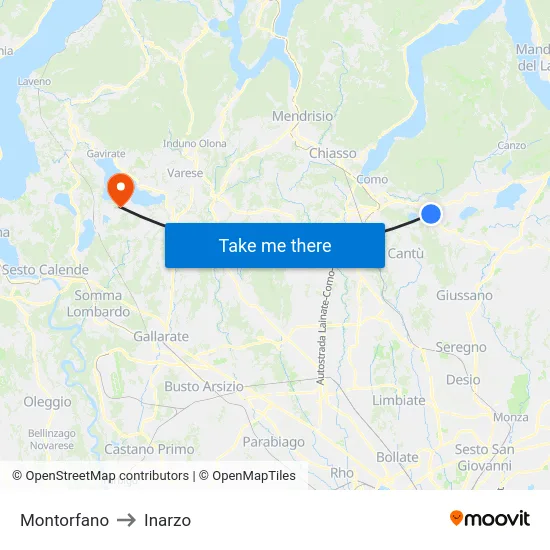 Montorfano to Inarzo map
