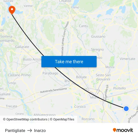 Pantigliate to Inarzo map