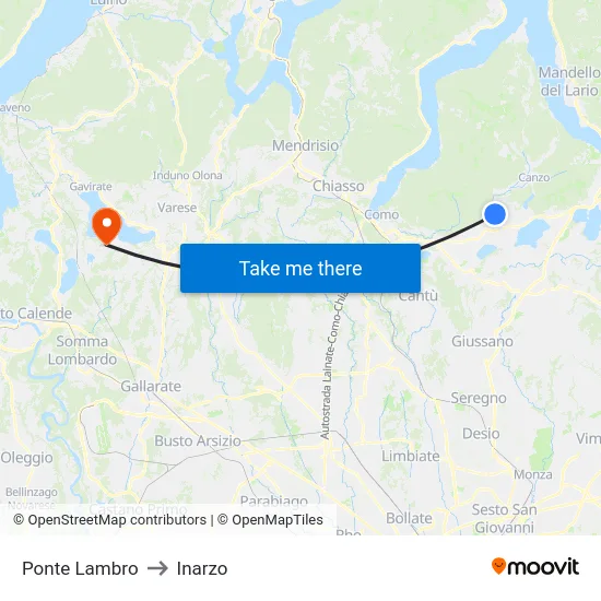 Ponte Lambro to Inarzo map