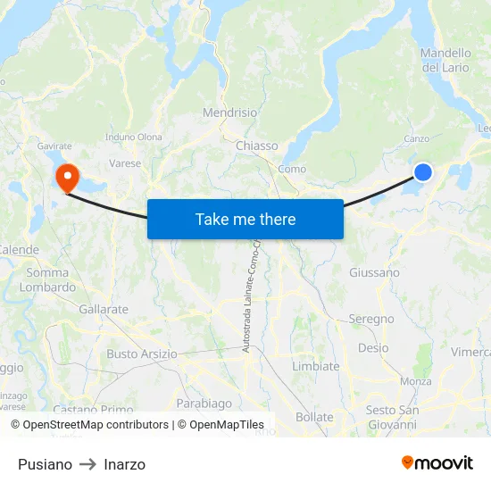 Pusiano to Inarzo map