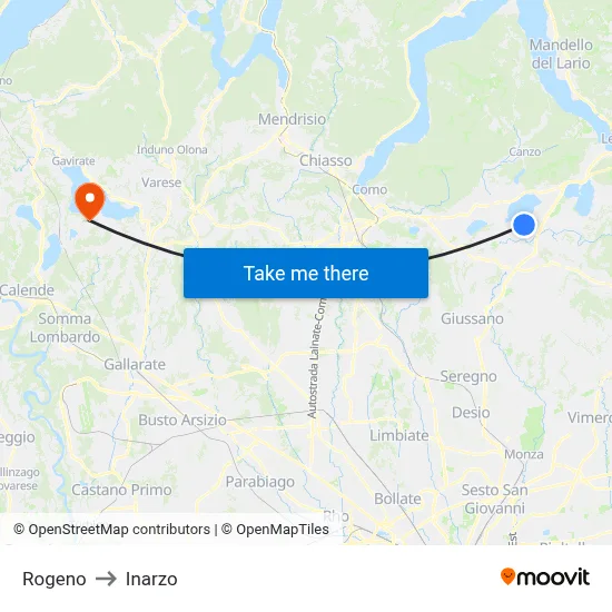 Rogeno to Inarzo map