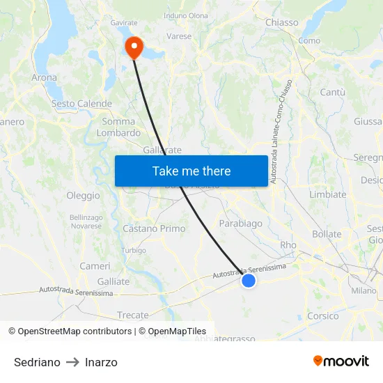 Sedriano to Inarzo map