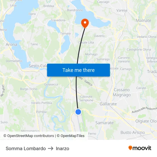 Somma Lombardo to Inarzo map