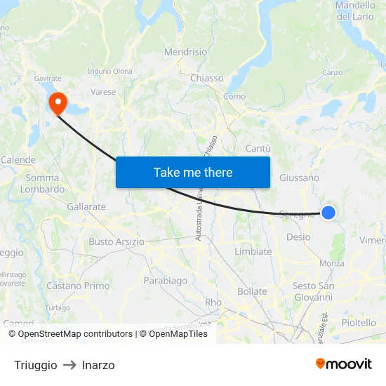 Triuggio to Inarzo map