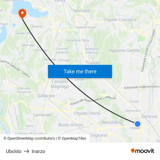 Uboldo to Inarzo map