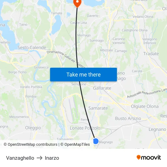 Vanzaghello to Inarzo map