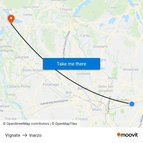 Vignate to Inarzo map
