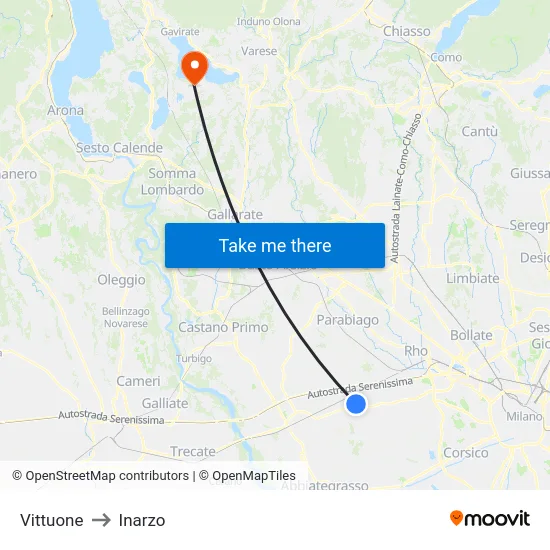 Vittuone to Inarzo map