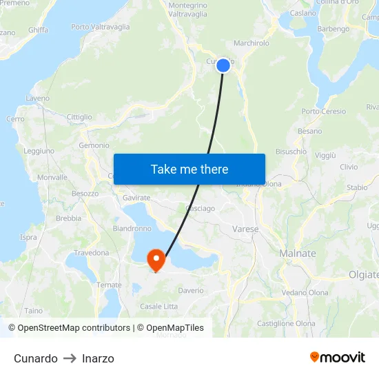 Cunardo to Inarzo map