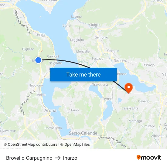Brovello-Carpugnino to Inarzo map