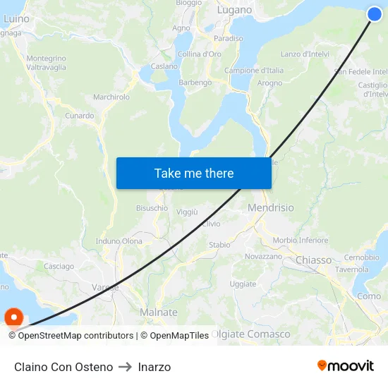 Claino con Osteno to Inarzo map